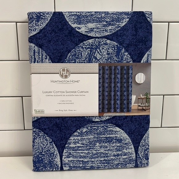 Huntington Home Bath 0 Cotton Printed Shower Curtain Blue Circle